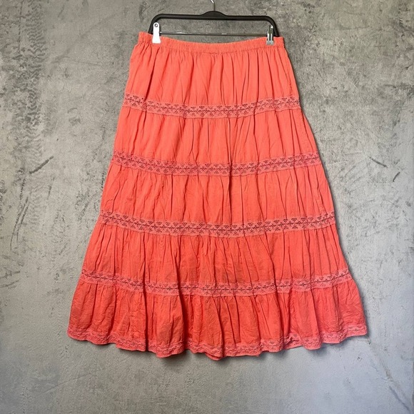 Kim Rogers Dresses & Skirts - Coral Orange Lace Tiered Maxi Skirt XL Boho Peasant Prairie Beach Resort Flowy